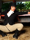 Sexy horse riding brunette Danica loves to tease her trimmed pussy with a horsewhip