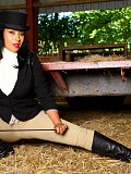 Sexy horse riding brunette Danica loves to tease her trimmed pussy with a horsewhip